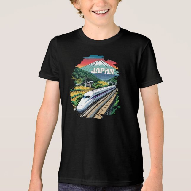 Camiseta Triblenda Tren de bala japonés y el Monte Fuji (Anverso)