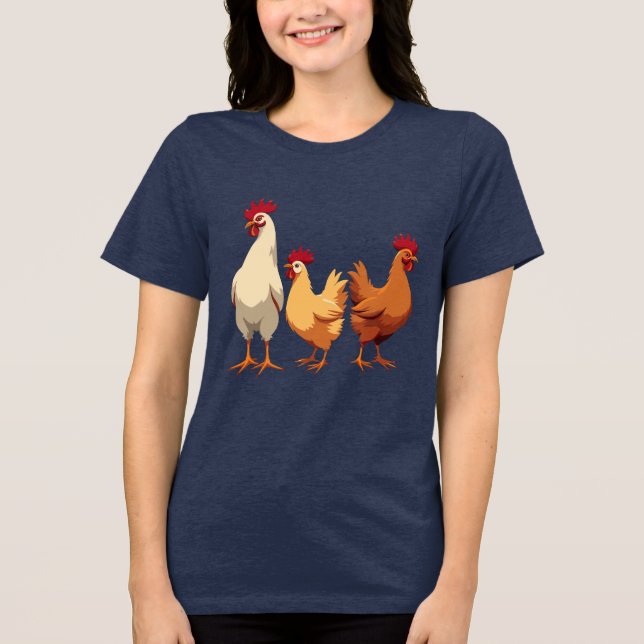 Camiseta Triblenda Tres esténcil de corte de gallinas francesas (Anverso)