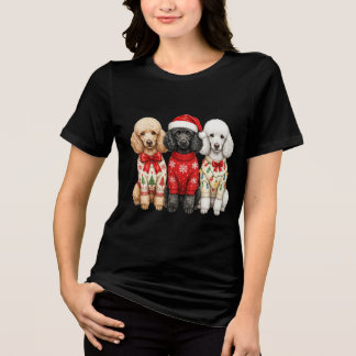 Camiseta Triblenda Tres Perros de Poodle Navidad Fiesta