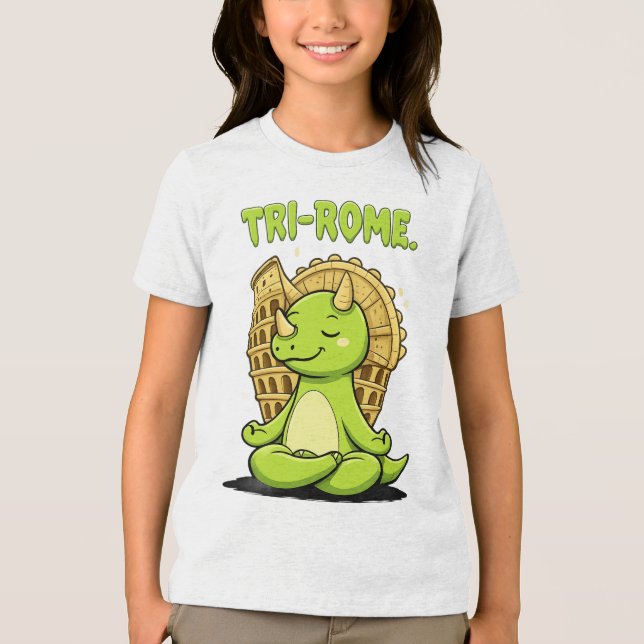 Camiseta Triblenda Tri-Rome Zen Triceratops: Cute Dinosaur Yoga at th (Anverso)