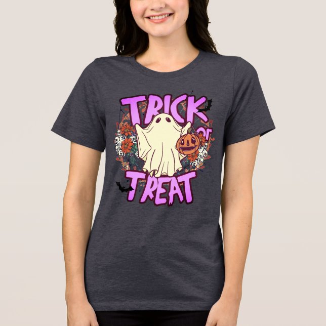 Camiseta Triblenda Trick de Halloween o calabaza fantasma para tratar (Anverso)