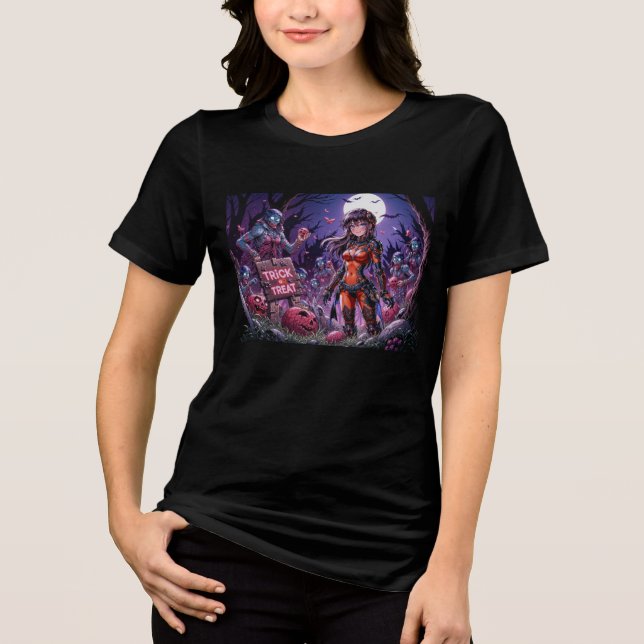 Camiseta Triblenda Trick o Treat Halloween Zombis con el cerebro (Anverso)