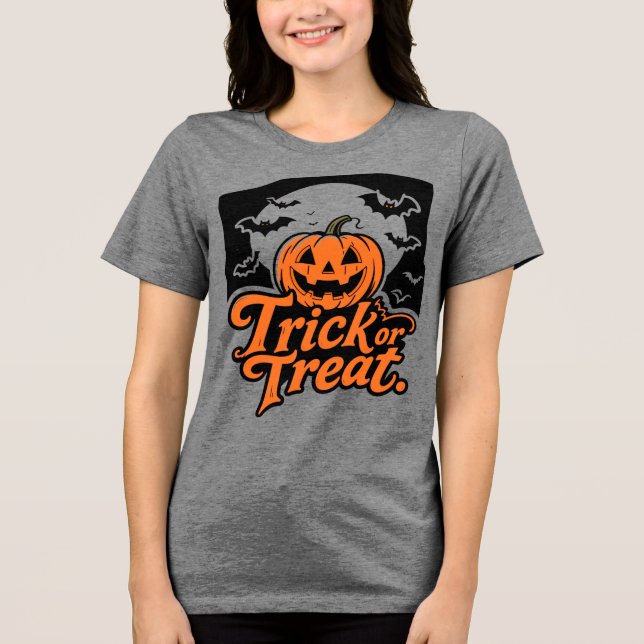 Camiseta Triblenda Trick o trinchera de halloween con fantasía (Anverso)