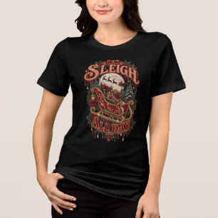 Camiseta Triblenda Trineo Todo el Día Falso Rhinestone Navidad Luna L
