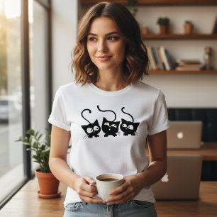 Camiseta Triblenda Trío de gatitos negros curiosos Amantes de gatos