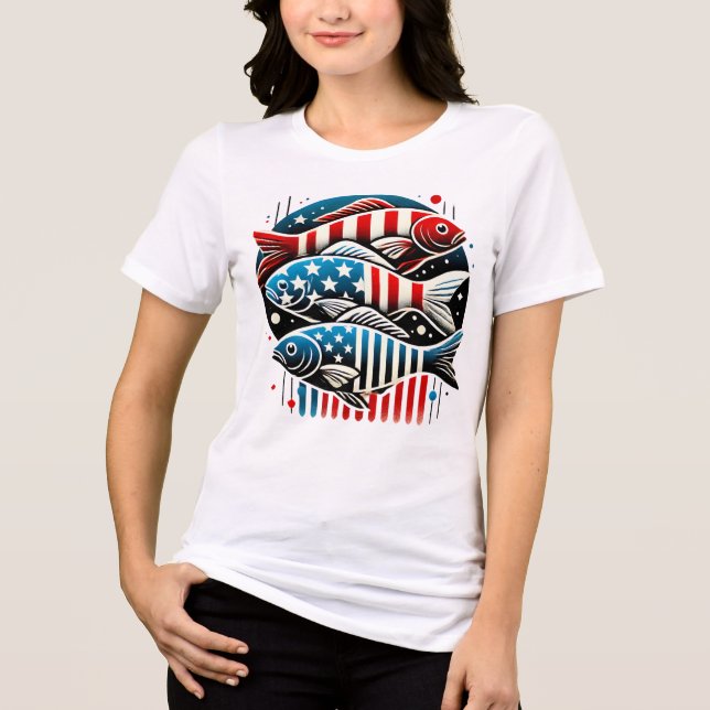 Camiseta Triblenda Trío Patriótico de Pescado - Prisión de Arte Rojo, (Anverso)