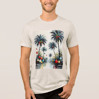 Camiseta Triblenda Tropical Beach Christmas Palm Trees With Ornaments