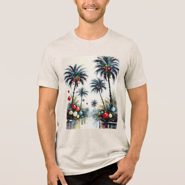 Camiseta Triblenda Tropical Beach Christmas Palm Trees With Ornaments (Anverso)