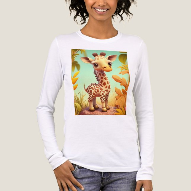 Camiseta Triblenda Tropical Cute Baby Giraffe Cartoon-37560 (Anverso)