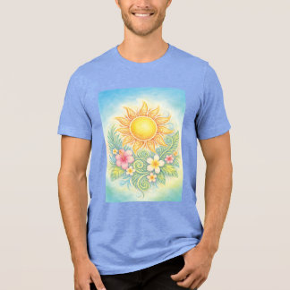 Camiseta Triblenda Tropical Sun with Pink Hibiscus and Plumeria