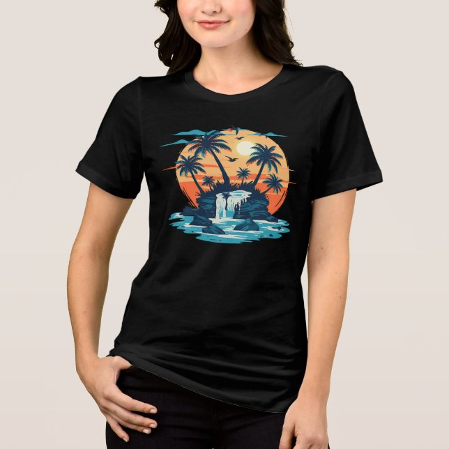 Camiseta Triblenda Tropical Sunset Waterfall Graphic T-Shirt (Anverso)