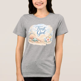 Camiseta Triblenda "Trust God" Coastal Beach Watercolor Christian