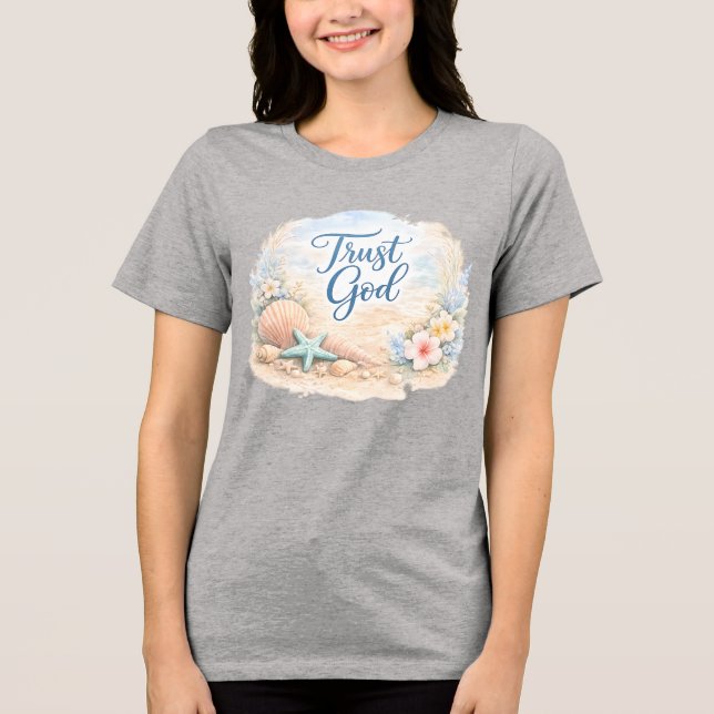 Camiseta Triblenda "Trust God" Coastal Beach Watercolor Christian (Anverso)