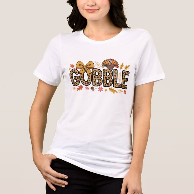 Camiseta Triblenda Tumba Turquía Acción de Gracias Coquette Bow Leopa (Anverso)