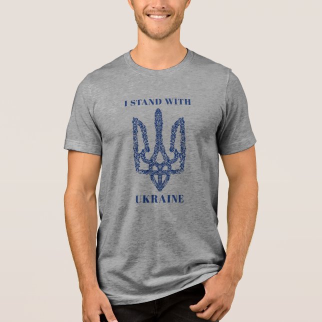 Camiseta Triblenda UKRAINE. Trident. I Stand With Ukraine.  (Anverso)