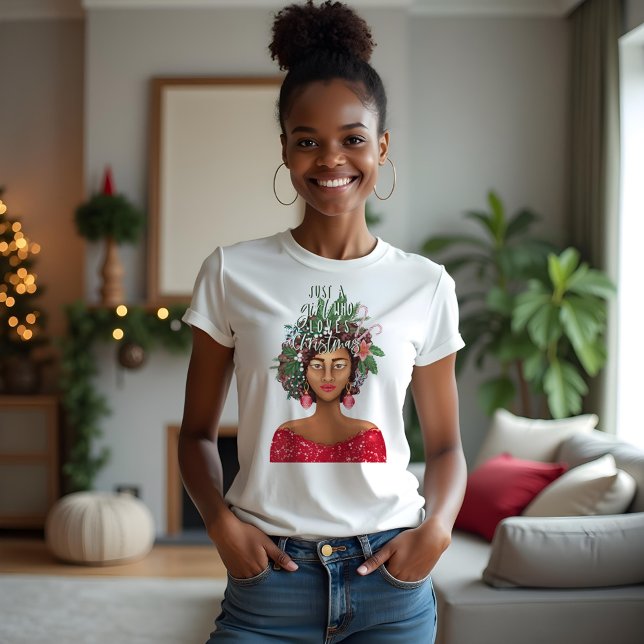 Camiseta Triblenda Un afroamericano que ama a los Navidades (African American Just A Girl Who Love Christmas Tri-Blend Shirt)