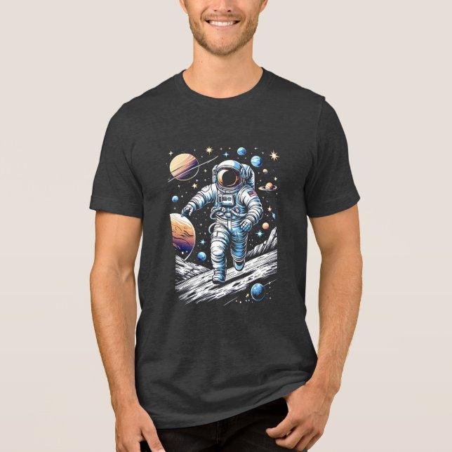 Camiseta Triblenda Un astronauta corriendo sobre la luna (Anverso)