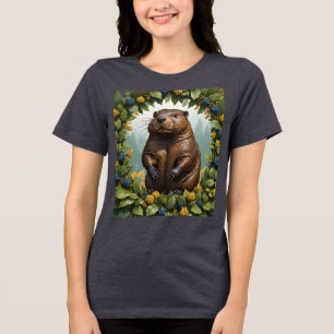 Camiseta Triblenda Un castor americano rodeado de uva de Oregón