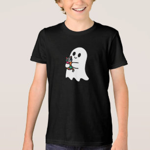 Camiseta Triblenda Un fantasma blanco lindo sosteniendo un gato lleno