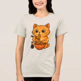 Camiseta Triblenda Un gato lindo comiendo Ramen