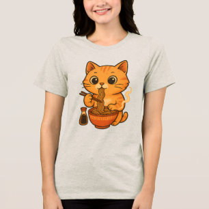 Camiseta Triblenda Un gato lindo comiendo Ramen