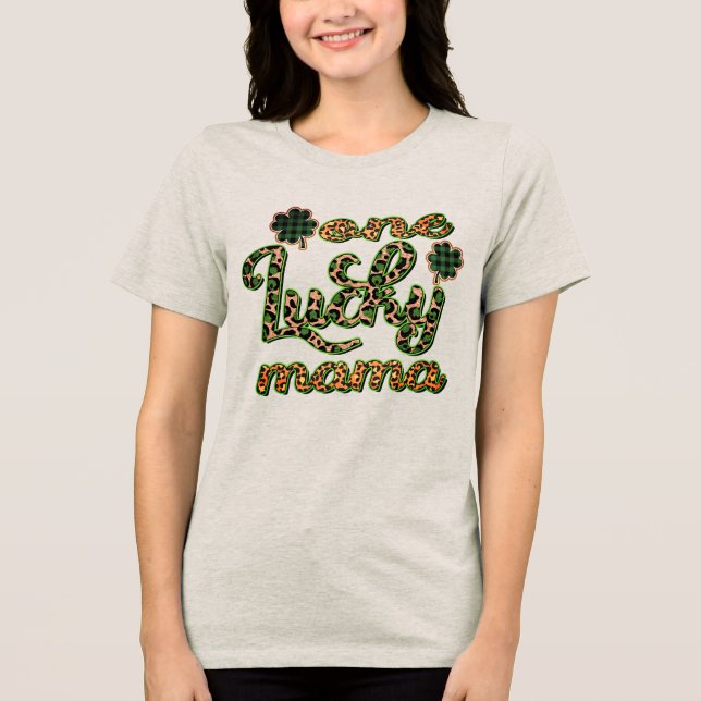 Camiseta Triblenda Un Lucky Mama Leopardo Imprimir Día de St Patricks (Anverso)