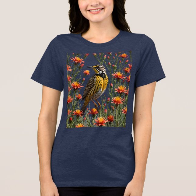 Camiseta Triblenda Un Meadowlark Occidental Rodeado Por Castilleja Li (Anverso)