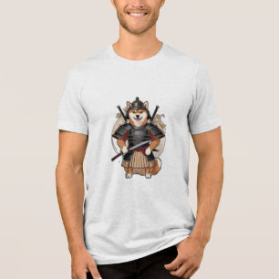 Camiseta Triblenda Un shiba inu vestido con un traje samurai, sosteni