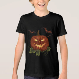 Camiseta Triblenda Una gran calabaza con ojos y murciélagos brillante