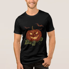 Camiseta Triblenda Una gran calabaza con ojos y murciélagos brillante