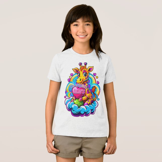 Camiseta Triblenda Una jirafa linda abrazando una almohada cardíaca e ( Anverso Completo)