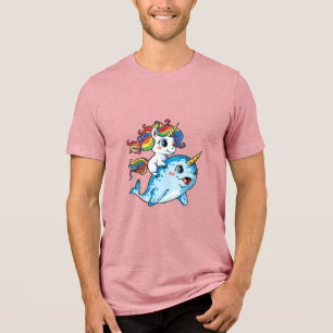 Camiseta Triblenda Unicornio montando narval divertidas mujeres arcoí
