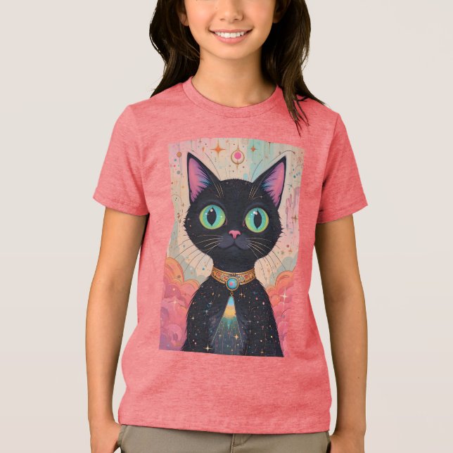 Camiseta Triblenda Universo de gato negro futurista atómico (Anverso)