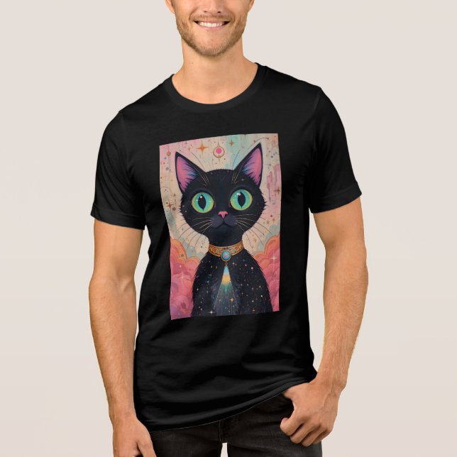 Camiseta Triblenda Universo de gato negro futurista atómico (Anverso)