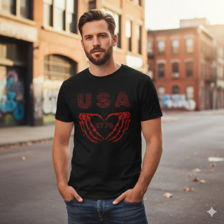 Camiseta Triblenda USA 1776 Skeleton Heart Hands Patriotic T-Shirt