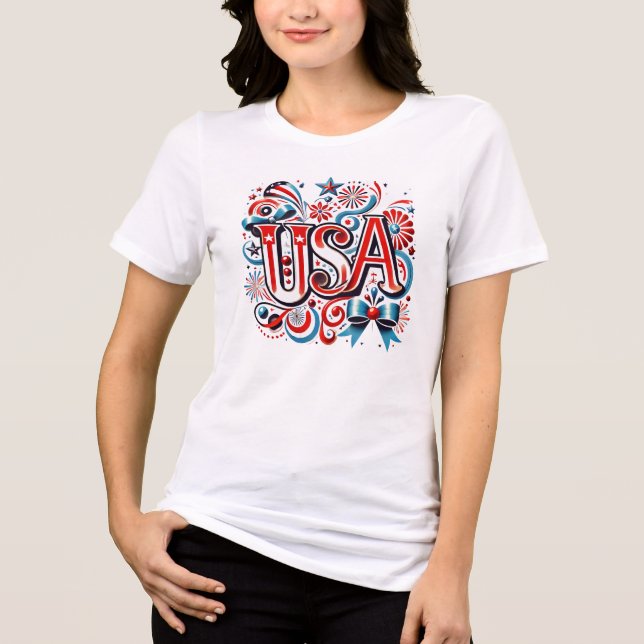 Camiseta Triblenda “USA” Cursiva Caprichosa – Boda Patriótica & Parte (Anverso)