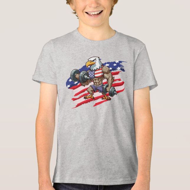 Camiseta Triblenda USA/patriotic weightlifting bald eagle (Anverso)