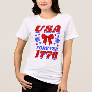 Camiseta Triblenda USA Por Siempre 1776 Lazo de Gingham Rojo