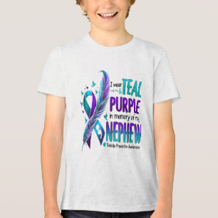 Camiseta Triblenda Uso Morado Verde azulado En Memoria De Mi Suicidio
