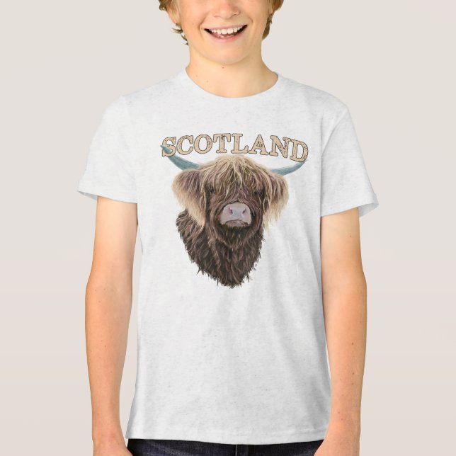 Camiseta Triblenda Vaca escocesa de montaña con eslogan escocés (Anverso)