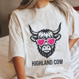 Camiseta Triblenda Vaca Highland Adorable Con Gafas De Sol De Corazón