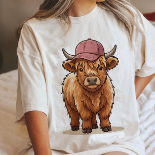 Camiseta Triblenda Vaca Highland Adorable Con Gorra de Béisbol Rosa