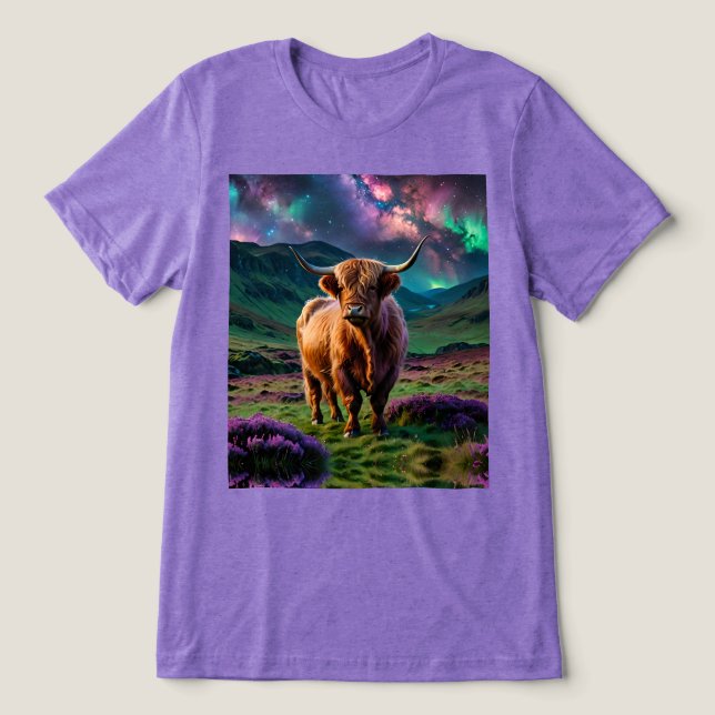 Camiseta Triblenda Vaca Highland Bajo Las Estrellas (Diseño delantero )