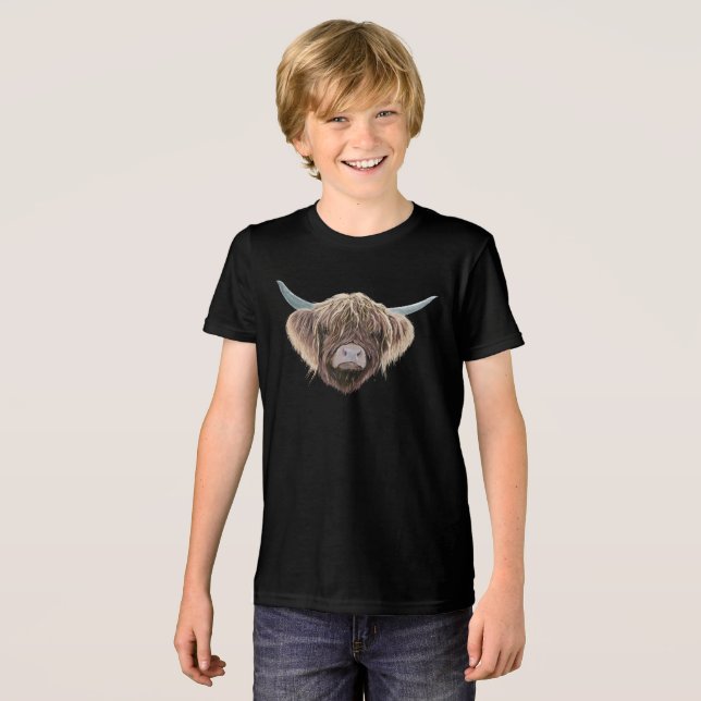 Camiseta Triblenda Vaca Highland escocesa fue Charlie Fluffy Oars (Anverso Completo)