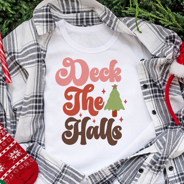 Camiseta Triblenda Vacaciones de Navidades Deck the Halls Retro Groov (Deck the Halls Retro Groovy Christmas Holidays T-Shirt)