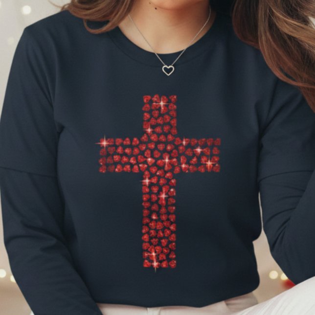 Camiseta Triblenda Valentine's Day Christian Cross Hearts Faith  (Valentine's Day Christian Cross Hearts Faith T-Shirt Jesus Gift)