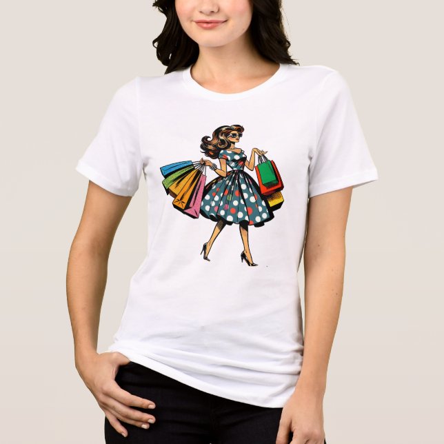 Camiseta Triblenda ¡Vamos de compras! Mujer divertida con bolsos (Anverso)