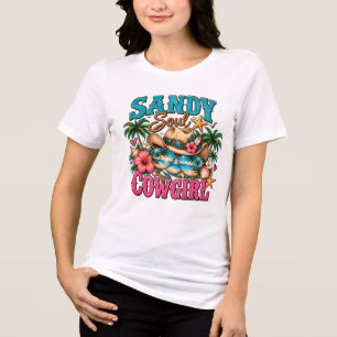 Camiseta Triblenda Vaquera de Alma Costera Diseño de Playa Tropical