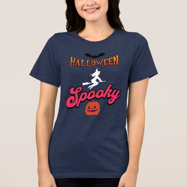 Camiseta Triblenda Vector espumoso de Halloween con bruja y calabaza (Anverso)