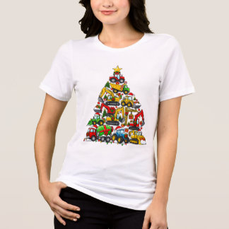 Camiseta Triblenda Vehículo Excavadora de Construcción Árbol de Navid